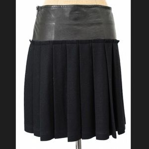 Burberry Wool and Leather Pleated Skirt